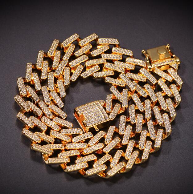 14mm Cubic Zircon Prong Cubans Link Necklace Gold Silver Plated Luxury Copper Micro Paved CZ Cuban Chain 16/18/20/22/24inch