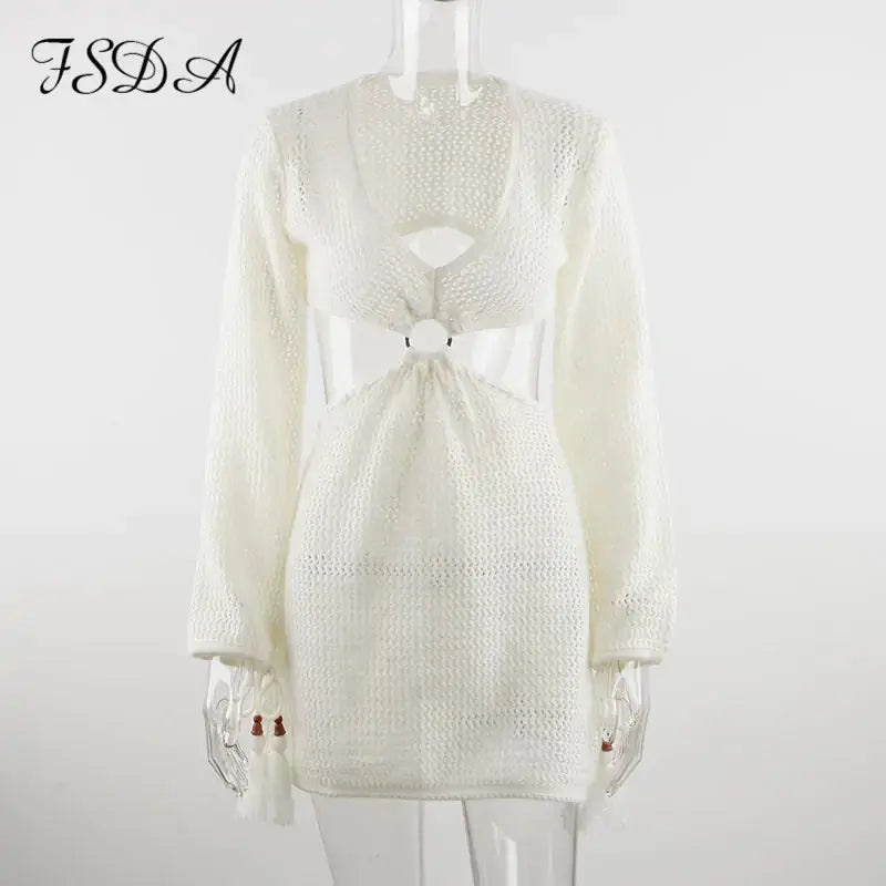 Knitted V Neck Dress - HCDSHOP