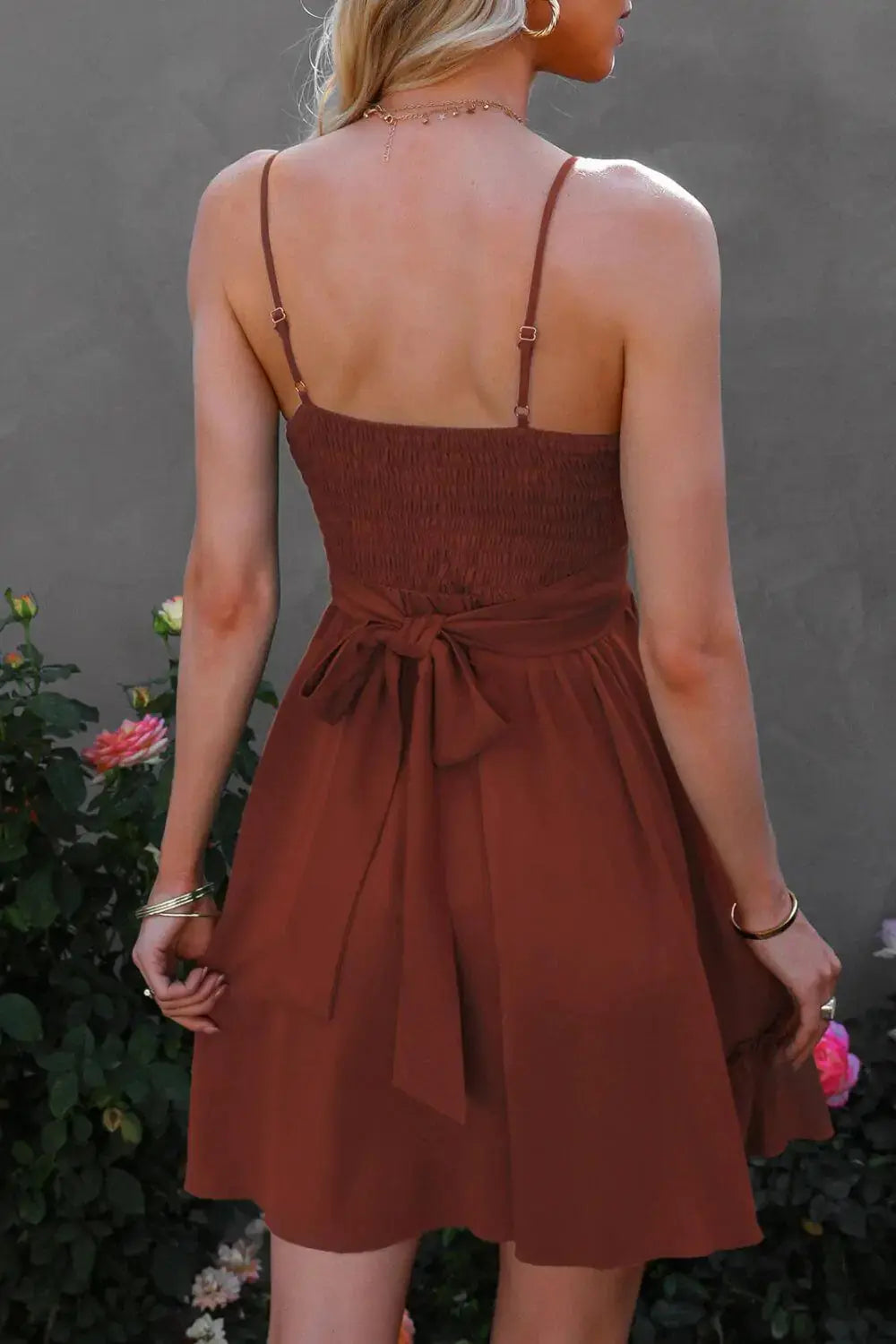 Spaghetti Strap Tie-Back Ruffle Hem Dress - HCDSHOP
